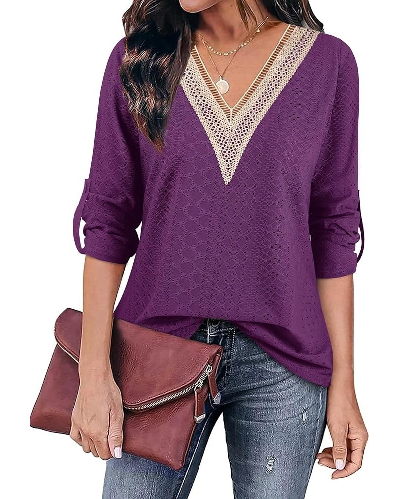 Womens 3/4 Roll Sleeve Plaid Shirt Business Casual Blouses and Tops Dressy for Work A1 Purple $18.00 Blouses