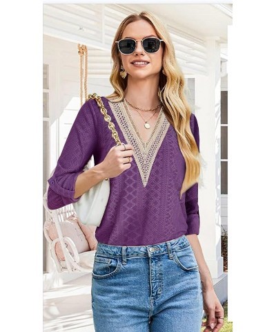 Womens 3/4 Roll Sleeve Plaid Shirt Business Casual Blouses and Tops Dressy for Work A1 Purple $18.00 Blouses