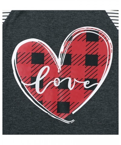 Valentines Day T Shirt for Women Buffalo Plaid Love Heart Graphic Print Stripe Long Sleeve Tee Tops Grey $7.50 T-Shirts