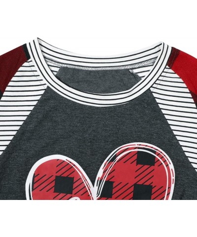 Valentines Day T Shirt for Women Buffalo Plaid Love Heart Graphic Print Stripe Long Sleeve Tee Tops Grey $7.50 T-Shirts