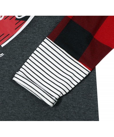 Valentines Day T Shirt for Women Buffalo Plaid Love Heart Graphic Print Stripe Long Sleeve Tee Tops Grey $7.50 T-Shirts