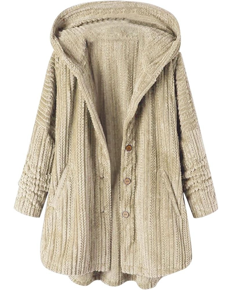 Womens Fall Fashion 2023 Oversized Open Front Hooded Cardigan Long Sleeve Coat Fuzzy Sherpa Jacket Button Outerwear A05-khaki...