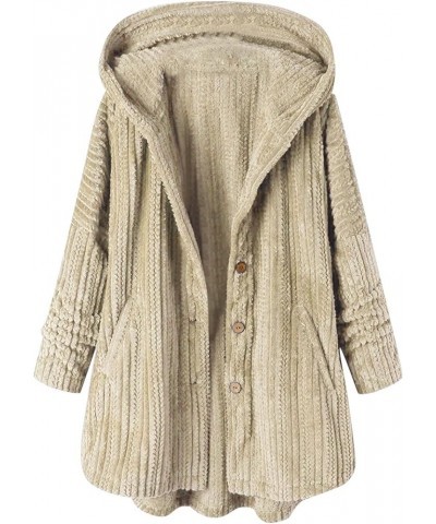 Womens Fall Fashion 2023 Oversized Open Front Hooded Cardigan Long Sleeve Coat Fuzzy Sherpa Jacket Button Outerwear A05-khaki...