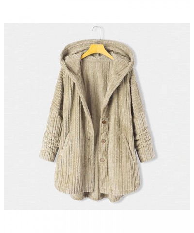 Womens Fall Fashion 2023 Oversized Open Front Hooded Cardigan Long Sleeve Coat Fuzzy Sherpa Jacket Button Outerwear A05-khaki...