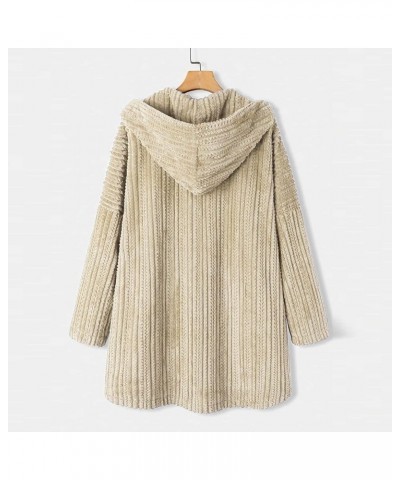 Womens Fall Fashion 2023 Oversized Open Front Hooded Cardigan Long Sleeve Coat Fuzzy Sherpa Jacket Button Outerwear A05-khaki...