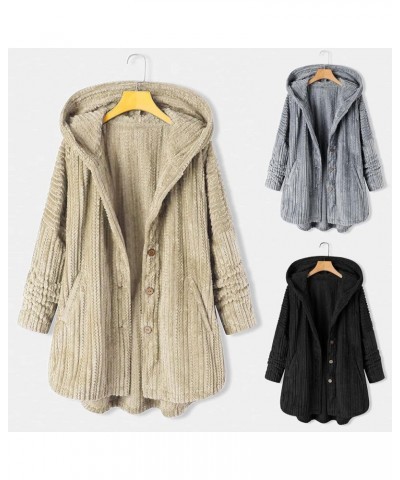 Womens Fall Fashion 2023 Oversized Open Front Hooded Cardigan Long Sleeve Coat Fuzzy Sherpa Jacket Button Outerwear A05-khaki...