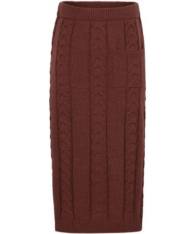 Women's Winter Chunky Cable Knit Long Skirt 2 Piece Outfit Sweater Sets Wine Red $28.25 Activewear