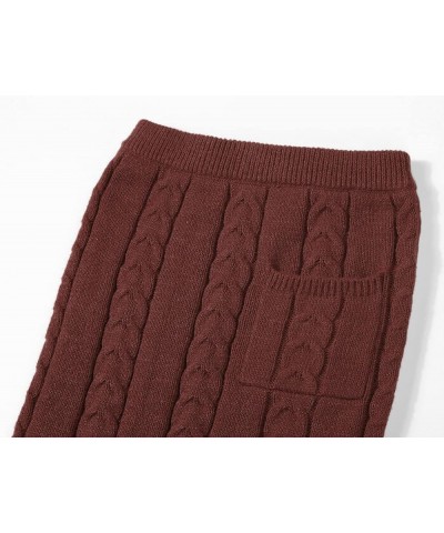 Women's Winter Chunky Cable Knit Long Skirt 2 Piece Outfit Sweater Sets Wine Red $28.25 Activewear