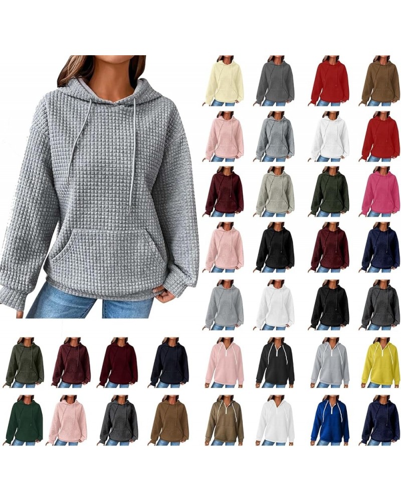 Hoodies for Women Dressy Casual Long Sleeve Knit Drawstring Sweatshirt 2023 Fashion Solid Comfy Pullover with Pocket A 01_gra...