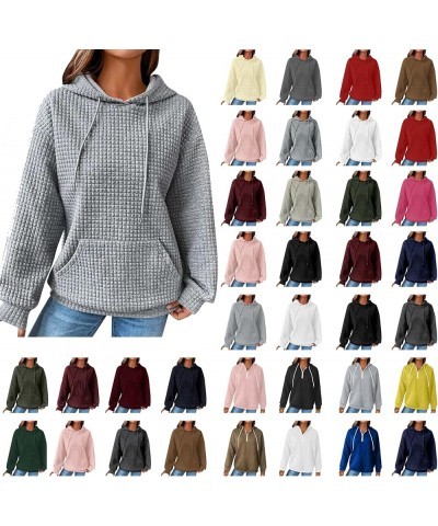 Hoodies for Women Dressy Casual Long Sleeve Knit Drawstring Sweatshirt 2023 Fashion Solid Comfy Pullover with Pocket A 01_gra...