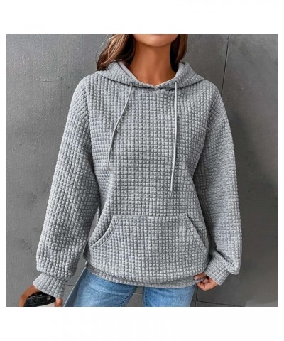 Hoodies for Women Dressy Casual Long Sleeve Knit Drawstring Sweatshirt 2023 Fashion Solid Comfy Pullover with Pocket A 01_gra...