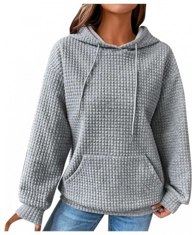 Hoodies for Women Dressy Casual Long Sleeve Knit Drawstring Sweatshirt 2023 Fashion Solid Comfy Pullover with Pocket A 01_gra...