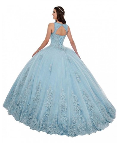 Women's Sleeveless Quinceanera Dresses Tulle Long Prom Party Gowns Sweet 16 Formal Dress Wathet $70.95 Dresses