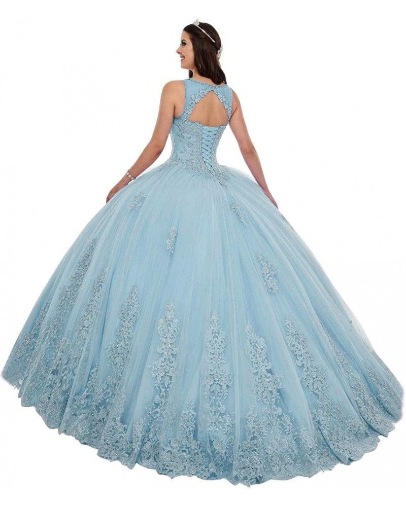 Women's Sleeveless Quinceanera Dresses Tulle Long Prom Party Gowns Sweet 16 Formal Dress Wathet $70.95 Dresses