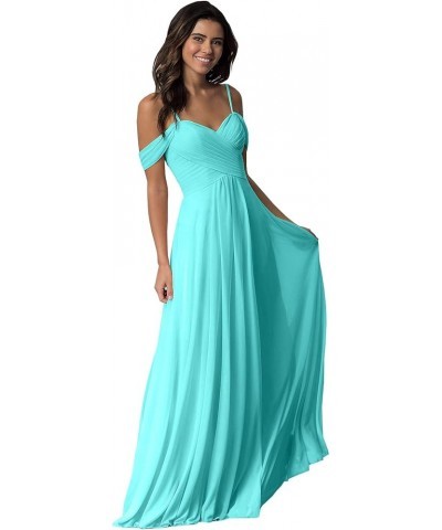 Women's Off The Shoulder Bridesmaid Dresses with Pockets Chiffon Pleated Long Formal Evening Gowns Turquoise $23.10 Dresses