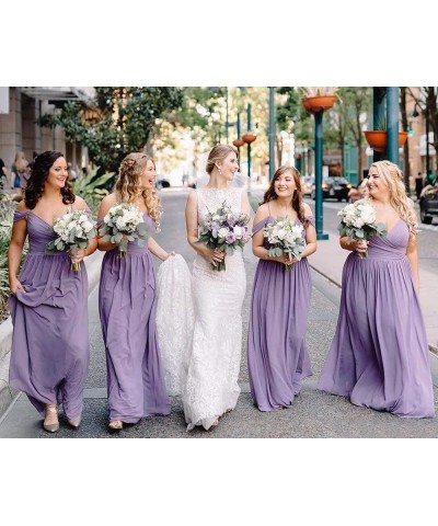 Women's Off The Shoulder Bridesmaid Dresses with Pockets Chiffon Pleated Long Formal Evening Gowns Turquoise $23.10 Dresses