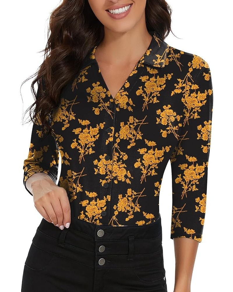 Womens Short Sleeve/Sleeveless Polo Shirts V Neck Collared Button Down Shirt Tops Yellow Floral $14.52 Shirts