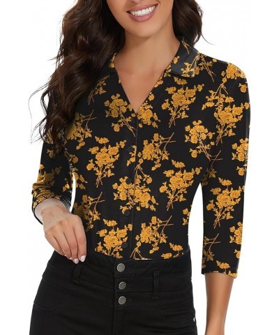 Womens Short Sleeve/Sleeveless Polo Shirts V Neck Collared Button Down Shirt Tops Yellow Floral $14.52 Shirts