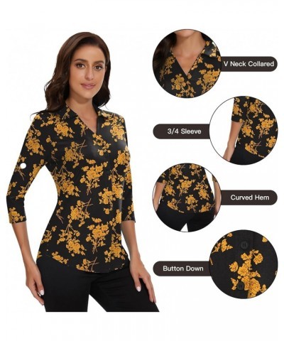 Womens Short Sleeve/Sleeveless Polo Shirts V Neck Collared Button Down Shirt Tops Yellow Floral $14.52 Shirts