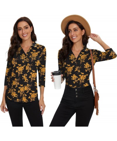 Womens Short Sleeve/Sleeveless Polo Shirts V Neck Collared Button Down Shirt Tops Yellow Floral $14.52 Shirts