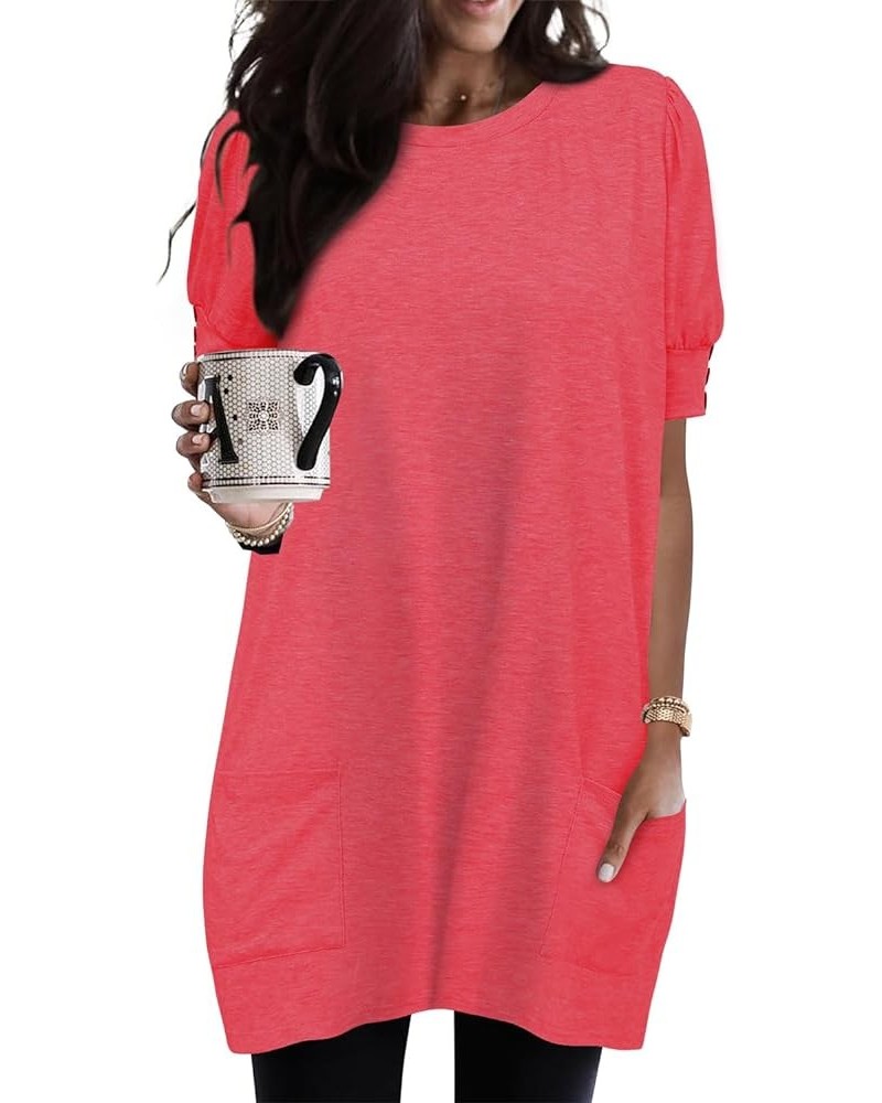 Womens Summer Tunic Tops for Leggings Casual Short Sleeve Long Shirts with Pockets A-peach $14.35 Tops