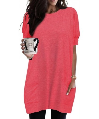 Womens Summer Tunic Tops for Leggings Casual Short Sleeve Long Shirts with Pockets A-peach $14.35 Tops