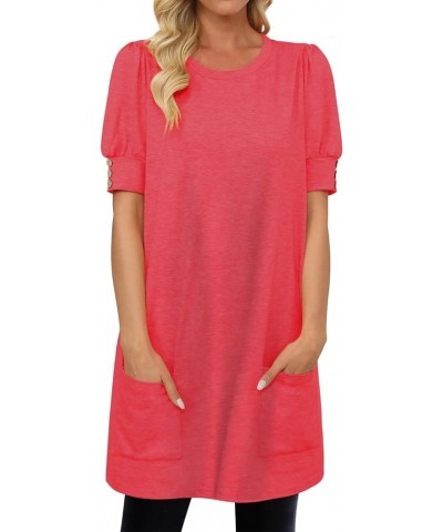 Womens Summer Tunic Tops for Leggings Casual Short Sleeve Long Shirts with Pockets A-peach $14.35 Tops