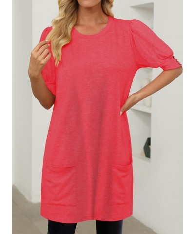 Womens Summer Tunic Tops for Leggings Casual Short Sleeve Long Shirts with Pockets A-peach $14.35 Tops