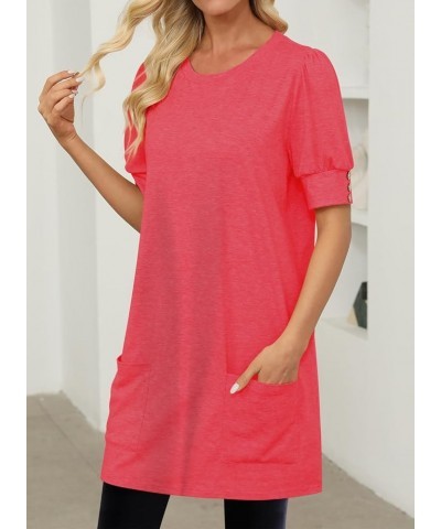 Womens Summer Tunic Tops for Leggings Casual Short Sleeve Long Shirts with Pockets A-peach $14.35 Tops