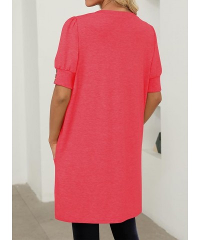 Womens Summer Tunic Tops for Leggings Casual Short Sleeve Long Shirts with Pockets A-peach $14.35 Tops