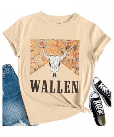 Cow Skull Shirt Women Steer Skull Leopard Western Graphic T-Shirt Country Music Short Sleeve Tee Tops Apricot $7.25 Tops