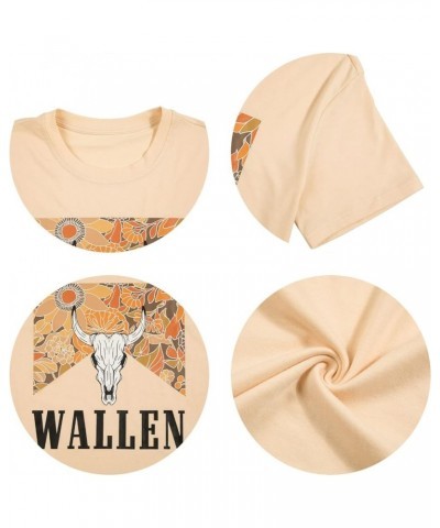 Cow Skull Shirt Women Steer Skull Leopard Western Graphic T-Shirt Country Music Short Sleeve Tee Tops Apricot $7.25 Tops