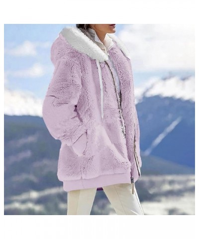 Womens Fleece Jackets Full Zipper Pockets Hoodie Coats Winter Warm Soft Teddy Warm Fluffy Jacket Overcoat Cardigan 02-light P...