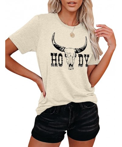 Howdy Cowgirl Shirt Women Western Vintage Country Southern Graphic Tops Tees Casual Short Sleeve T Shirts Beige $10.00 T-Shirts