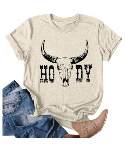 Howdy Cowgirl Shirt Women Western Vintage Country Southern Graphic Tops Tees Casual Short Sleeve T Shirts Beige $10.00 T-Shirts