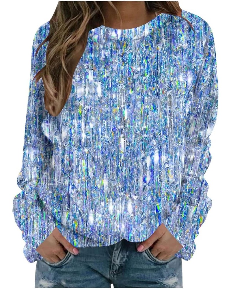 Womens Sequin Shirts Long Sleeve Sparkly Tops Fashion Glitter T-Shirts Holiday Going Out Tops Comfy Casual Blouses A1-blue $5...