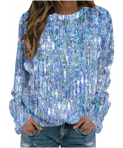 Womens Sequin Shirts Long Sleeve Sparkly Tops Fashion Glitter T-Shirts Holiday Going Out Tops Comfy Casual Blouses A1-blue $5...