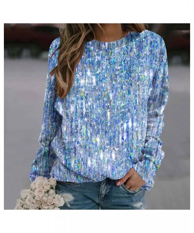 Womens Sequin Shirts Long Sleeve Sparkly Tops Fashion Glitter T-Shirts Holiday Going Out Tops Comfy Casual Blouses A1-blue $5...