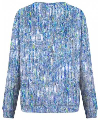 Womens Sequin Shirts Long Sleeve Sparkly Tops Fashion Glitter T-Shirts Holiday Going Out Tops Comfy Casual Blouses A1-blue $5...