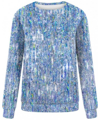 Womens Sequin Shirts Long Sleeve Sparkly Tops Fashion Glitter T-Shirts Holiday Going Out Tops Comfy Casual Blouses A1-blue $5...