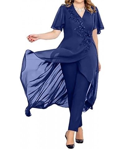 Chiffon 2 Pieces Mother of The Bride Pant Suits for Wedding Lace Mother of The Bride Dresses for Wedding Royal Blue $27.36 Suits