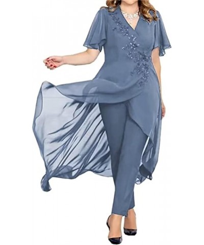 Chiffon 2 Pieces Mother of The Bride Pant Suits for Wedding Lace Mother of The Bride Dresses for Wedding Royal Blue $27.36 Suits