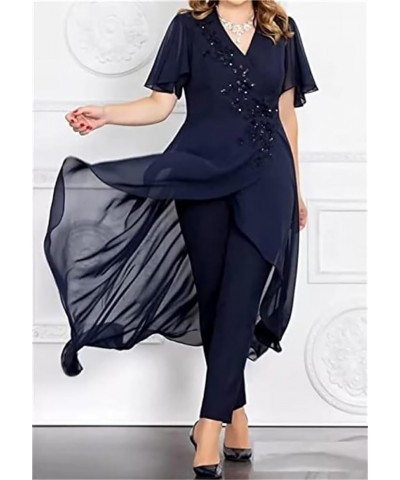 Chiffon 2 Pieces Mother of The Bride Pant Suits for Wedding Lace Mother of The Bride Dresses for Wedding Royal Blue $27.36 Suits