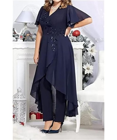 Chiffon 2 Pieces Mother of The Bride Pant Suits for Wedding Lace Mother of The Bride Dresses for Wedding Royal Blue $27.36 Suits