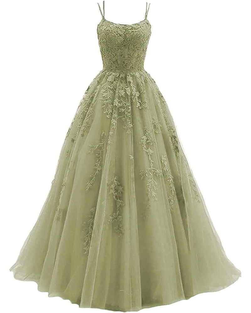 Tulle Prom Dress Lace Appliques Ball Gowns Straps Long Evening Dresses for Women Putty $43.70 Dresses