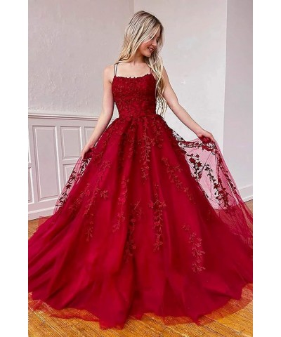 Tulle Prom Dress Lace Appliques Ball Gowns Straps Long Evening Dresses for Women Putty $43.70 Dresses