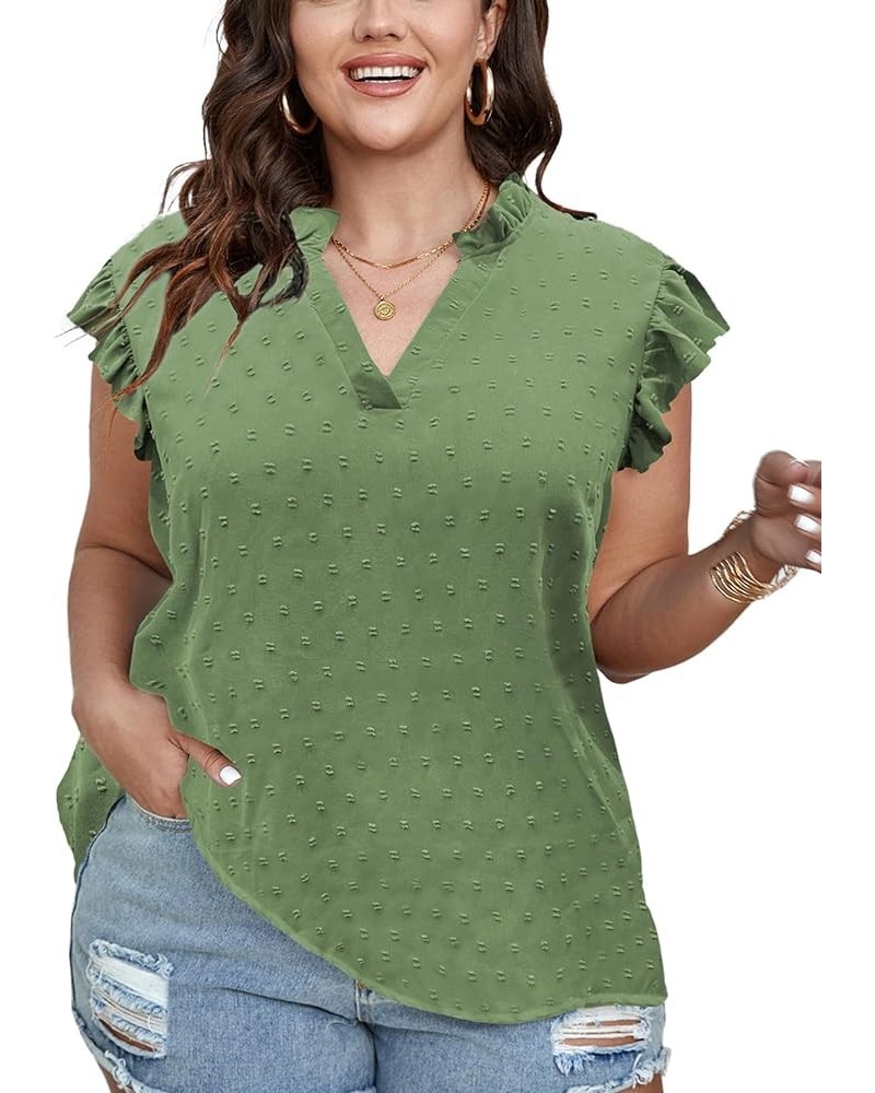 Womens Plus Size Tops for Women V Neck Ruffle Sleeve Collar Shirt Casual Blouse Tops Green $8.54 Blouses
