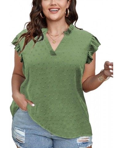 Womens Plus Size Tops for Women V Neck Ruffle Sleeve Collar Shirt Casual Blouse Tops Green $8.54 Blouses