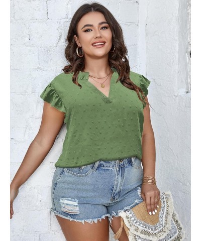 Womens Plus Size Tops for Women V Neck Ruffle Sleeve Collar Shirt Casual Blouse Tops Green $8.54 Blouses