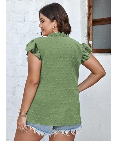 Womens Plus Size Tops for Women V Neck Ruffle Sleeve Collar Shirt Casual Blouse Tops Green $8.54 Blouses